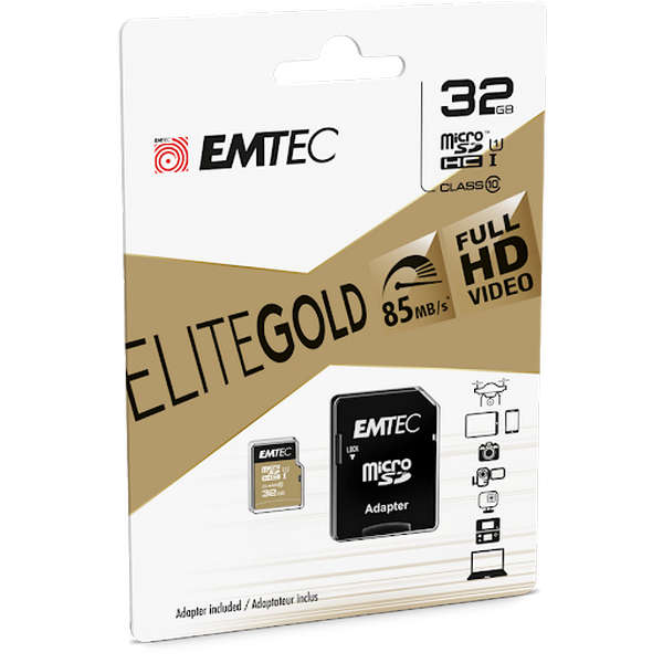 emtecelite Emtec Elite Gold+ microSDHC 16GB U1 with Adapter - Image 1